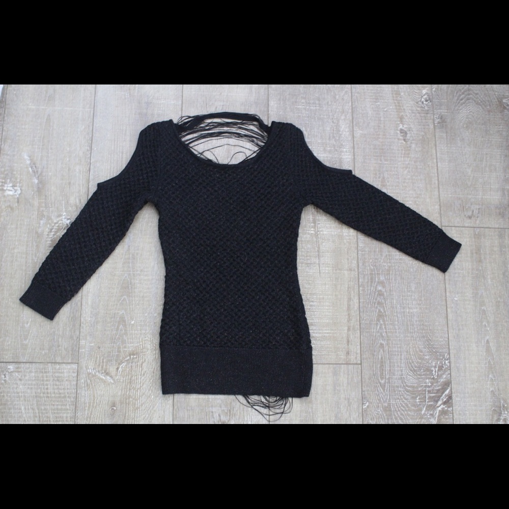 Bebe sweater with cold shoulder and open back